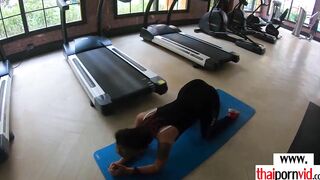 Big Boobed amateur Thai 18 year old Unwind on a long white penis after workout