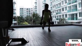 Amateur Thai 18 yo Cherry banged! rough by BWC after a tough workout session