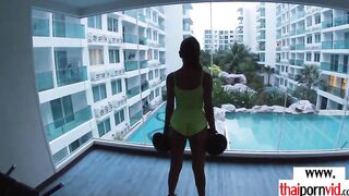 Amateur Thai 18 yo Cherry banged! rough by BWC after a tough workout session