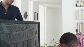 Slutty TS lets her neighbor fuck her tight ass