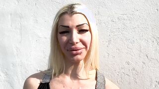 hot Vulgar Blonde With Huge Jugs and two Long Dicks