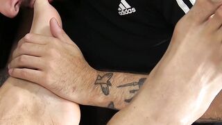 Cute teen gay worships the handsome guys smooth feet