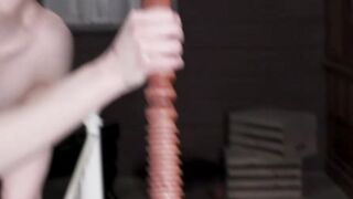 Pale redhead lesbian anal fucked with sex toys