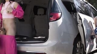 Busty Jewelz Blu fucked by TS at the back of car