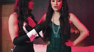 Busty magician makes shemales dick hard