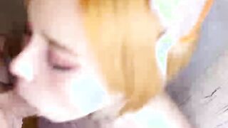 Deep blowjob with cum on face with eleme