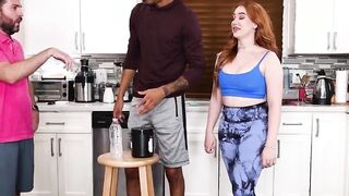 Redhead girlfriend cheats with trainers big black dick