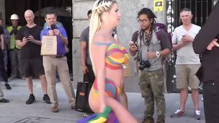 Naked busty babe Sienna Day paraded on the streets
