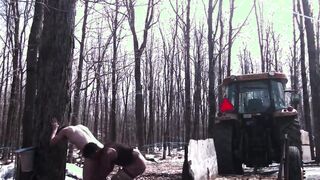 Syrup makers and co workers anal fuck in the woods
