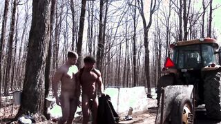 Syrup makers and co workers anal fuck in the woods