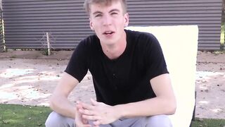 Interview before self contacting and showering for young fellow