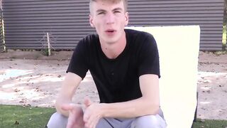 Interview before self contacting and showering for young fellow