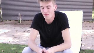Interview before self contacting and showering for young fellow