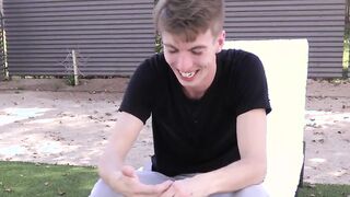 Interview before self contacting and showering for young fellow