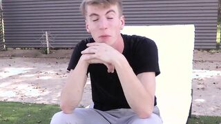 Interview before self contacting and showering for young fellow