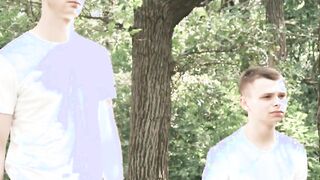 Austin Young leaks a pre-cum just thinking about getting doubled by two handsome tops
