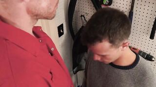 The tall man Adam fills the young boy Logan Cross's pucker with his long and meaty sh
