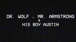 Mr. Armstrong and Dr. Takes turn in thrusting their cocks on the boy's hole in a thre