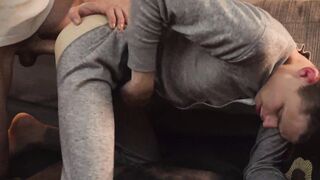 Austin Young tools his dad Alex Killian's erection in his hand and blowjobs it erotic