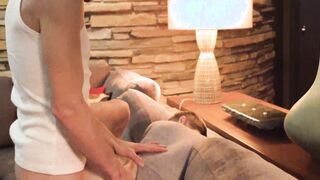 Austin Young tools his dad Alex Killian's erection in his hand and blowjobs it erotic