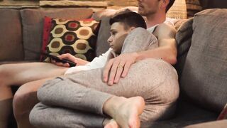Austin Young tools his dad Alex Killian's erection in his hand and blowjobs it erotic