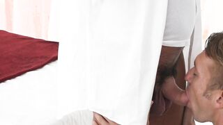 Queer Cameron Basinger shivered as he got spit roasted in threeway by Masters Cox and