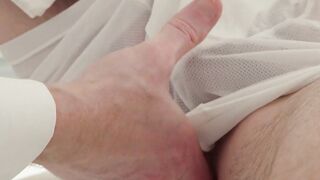Oliver James showed a prominent erection as the master began to fondle his nuts and s