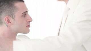 Oliver James showed a prominent erection as the master began to fondle his nuts and s