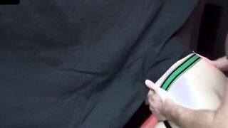 Spencer Daley's cock is rock hard in his jockstrap as the stranger uses his hole