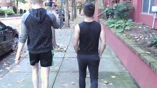 Logan Carter swallows Riley Ross's huge cock and devours his new friend's thick meat