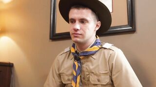 Bearded scoutmaster Felix Kamp rim jobs young Maxx while he handjobs his dick