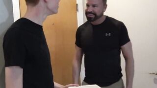 Jason Sparks pulls down Connor's pants and starts tugging on the hard meat while they