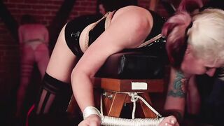 Blonde and ebony punished at party