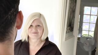 A mature, curvaceous woman pounded hard and sprayed with cum