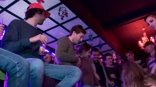 Bound busty babe fucked and groped in a bar