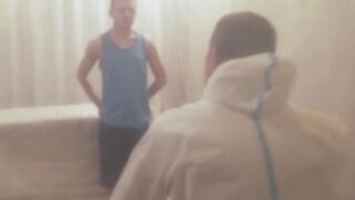 Big dicked twink Ian Levine dildo fucks submissive DILF Bishop Angus before breeding