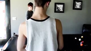 After giving double BJ a young man is fucked by his friends