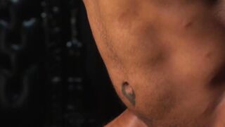 Suspended gay Dillon Diaz made to cum in threesome BDSM