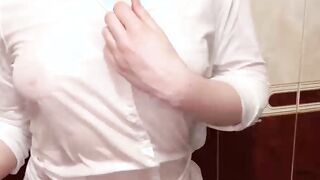 Stepsister in Wet Shirt Fingering Pussy