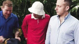 Three lucky dudes meet gorgeous TS in the jungle