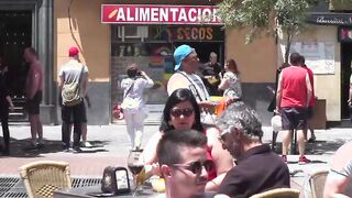 Bound busty babe paraded in public