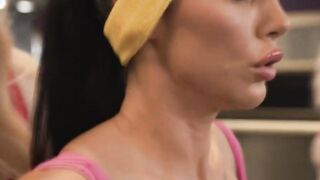 Watch TS fucks busty babe at the back of trainor