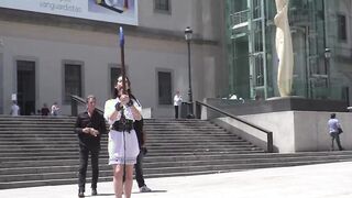 Slave paraded with dildo in public