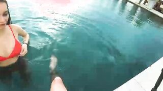 Accidentally Cum in her Pussy near the Rooftop Pool