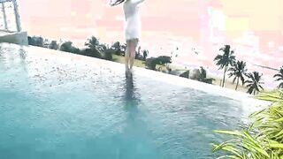 Accidentally Cum in her Pussy near the Rooftop Pool