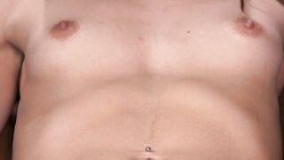 Strips and fucks machine in bondage