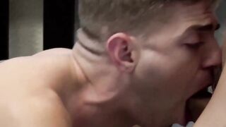 Olive-skinned muscular Jax Thirio shoved his hardon cock into Tom's mouth and gagged