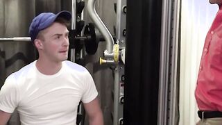 Two DILFs took turns in groping and gagging Cole Blue's big dick