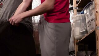 Hot twink Jack Andram seduces DILF coach and breeds his tight asshole in the stockroo