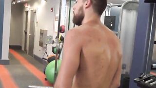 Hairy Mars Rousseau in his jockstrap strokes his massive cock and cums in front of th